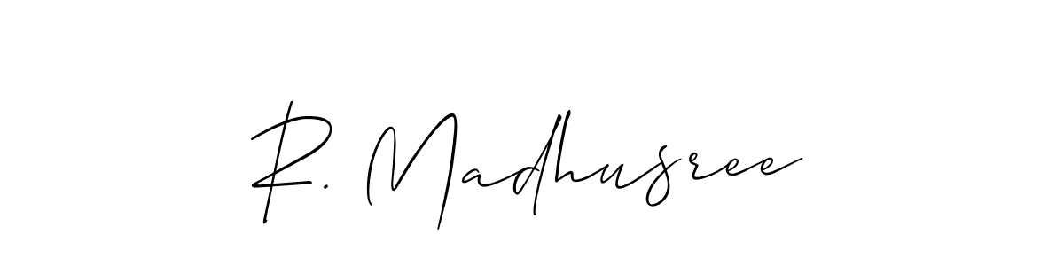 You should practise on your own different ways (Allison_Script) to write your name (R. Madhusree) in signature. don't let someone else do it for you. R. Madhusree signature style 2 images and pictures png