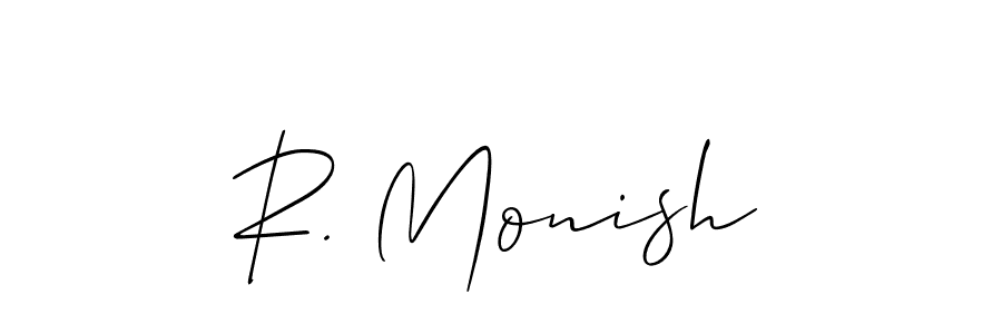 How to make R. Monish name signature. Use Allison_Script style for creating short signs online. This is the latest handwritten sign. R. Monish signature style 2 images and pictures png