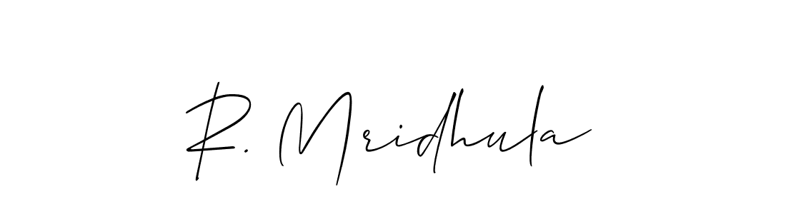 Also You can easily find your signature by using the search form. We will create R. Mridhula name handwritten signature images for you free of cost using Allison_Script sign style. R. Mridhula signature style 2 images and pictures png