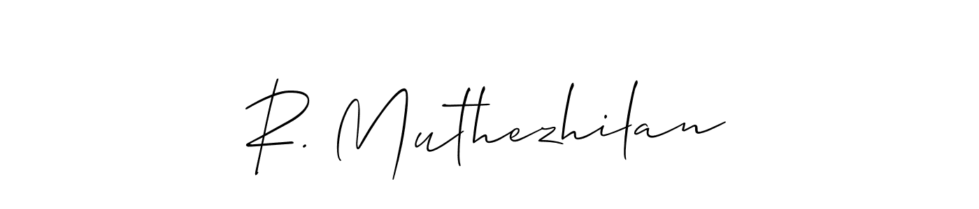 if you are searching for the best signature style for your name R. Muthezhilan. so please give up your signature search. here we have designed multiple signature styles  using Allison_Script. R. Muthezhilan signature style 2 images and pictures png