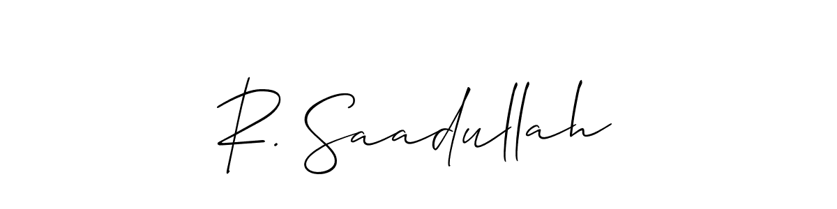 Use a signature maker to create a handwritten signature online. With this signature software, you can design (Allison_Script) your own signature for name R. Saadullah. R. Saadullah signature style 2 images and pictures png