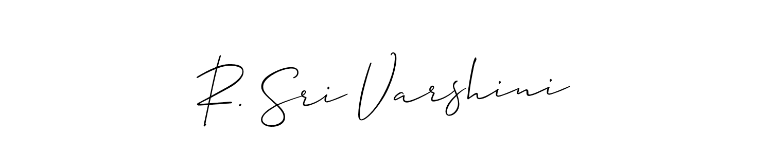 The best way (Allison_Script) to make a short signature is to pick only two or three words in your name. The name R. Sri Varshini include a total of six letters. For converting this name. R. Sri Varshini signature style 2 images and pictures png