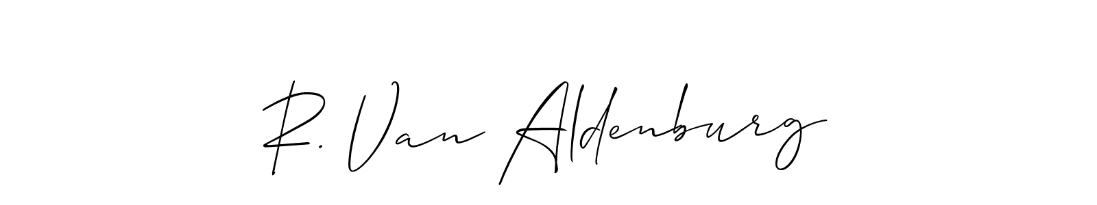 The best way (Allison_Script) to make a short signature is to pick only two or three words in your name. The name R. Van Aldenburg include a total of six letters. For converting this name. R. Van Aldenburg signature style 2 images and pictures png