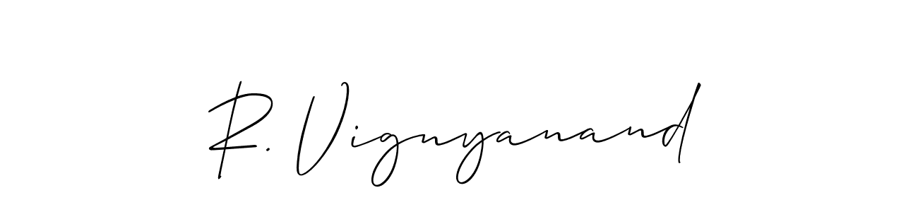 The best way (Allison_Script) to make a short signature is to pick only two or three words in your name. The name R. Vignyanand include a total of six letters. For converting this name. R. Vignyanand signature style 2 images and pictures png