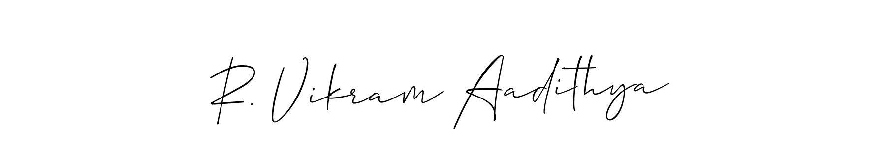 You should practise on your own different ways (Allison_Script) to write your name (R. Vikram Aadithya) in signature. don't let someone else do it for you. R. Vikram Aadithya signature style 2 images and pictures png