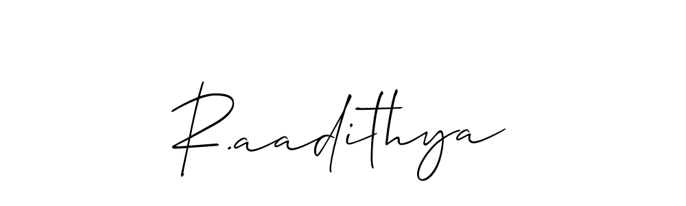 Also You can easily find your signature by using the search form. We will create R.aadithya name handwritten signature images for you free of cost using Allison_Script sign style. R.aadithya signature style 2 images and pictures png