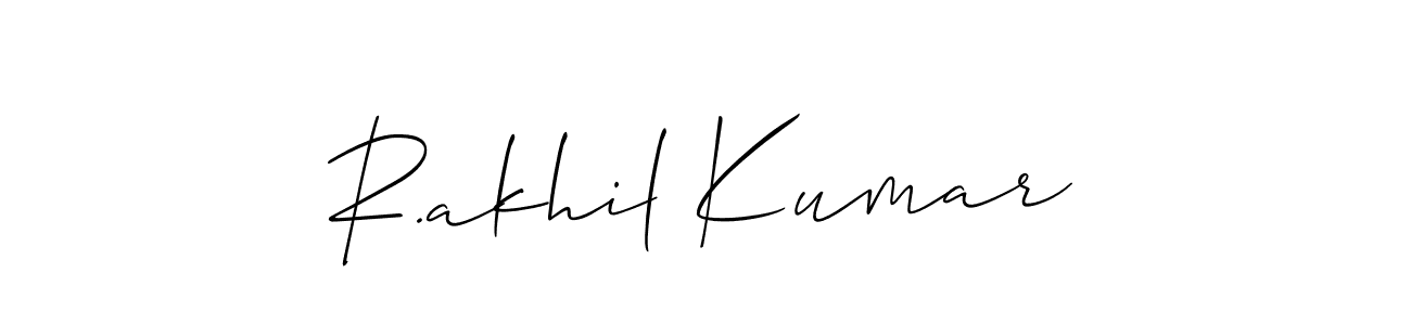 Allison_Script is a professional signature style that is perfect for those who want to add a touch of class to their signature. It is also a great choice for those who want to make their signature more unique. Get R.akhil Kumar name to fancy signature for free. R.akhil Kumar signature style 2 images and pictures png