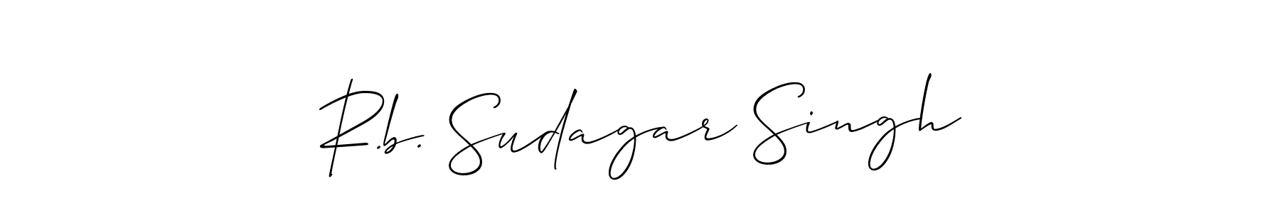 The best way (Allison_Script) to make a short signature is to pick only two or three words in your name. The name R.b. Sudagar Singh include a total of six letters. For converting this name. R.b. Sudagar Singh signature style 2 images and pictures png