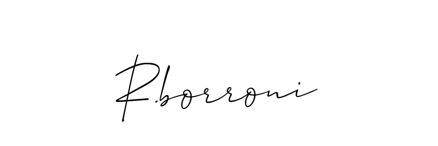 Use a signature maker to create a handwritten signature online. With this signature software, you can design (Allison_Script) your own signature for name R.borroni. R.borroni signature style 2 images and pictures png