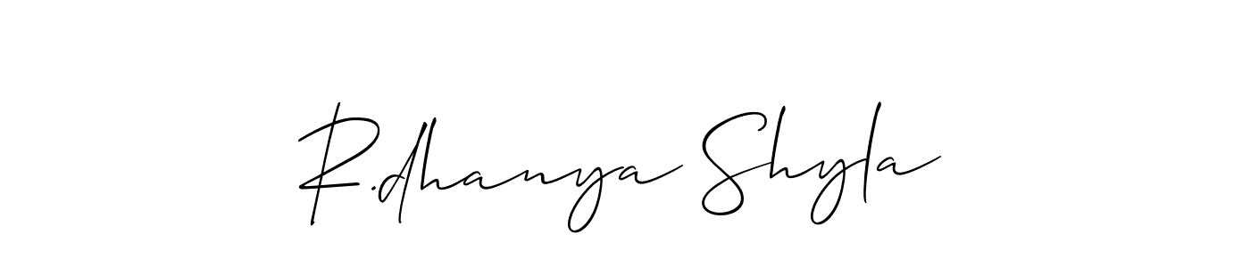 Similarly Allison_Script is the best handwritten signature design. Signature creator online .You can use it as an online autograph creator for name R.dhanya Shyla. R.dhanya Shyla signature style 2 images and pictures png