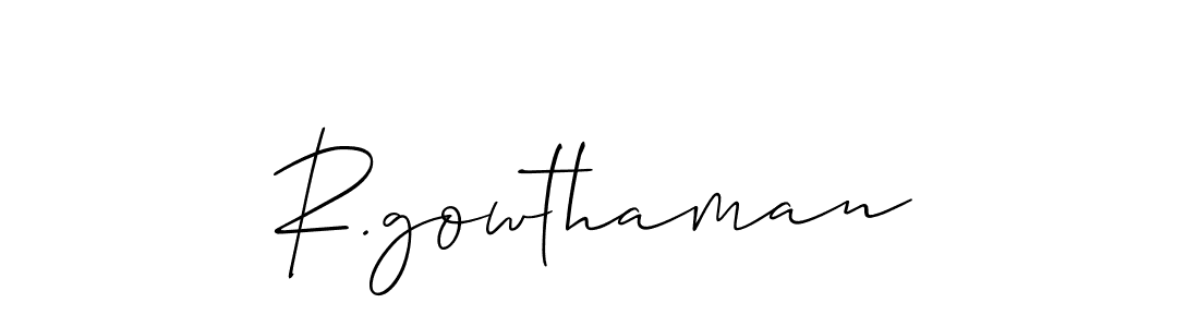 The best way (Allison_Script) to make a short signature is to pick only two or three words in your name. The name R.gowthaman include a total of six letters. For converting this name. R.gowthaman signature style 2 images and pictures png