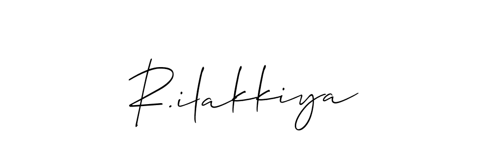 The best way (Allison_Script) to make a short signature is to pick only two or three words in your name. The name R.ilakkiya include a total of six letters. For converting this name. R.ilakkiya signature style 2 images and pictures png