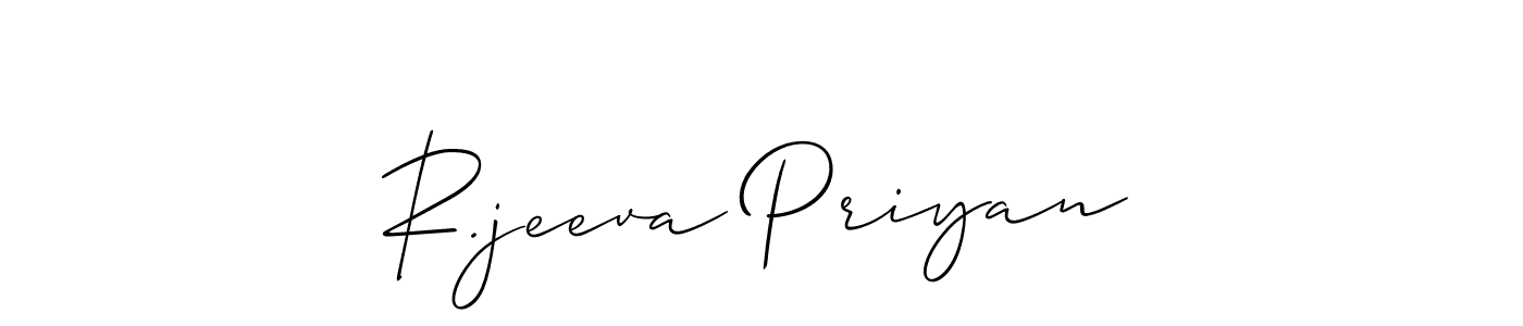 This is the best signature style for the R.jeeva Priyan name. Also you like these signature font (Allison_Script). Mix name signature. R.jeeva Priyan signature style 2 images and pictures png