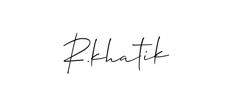 Allison_Script is a professional signature style that is perfect for those who want to add a touch of class to their signature. It is also a great choice for those who want to make their signature more unique. Get R.khatik name to fancy signature for free. R.khatik signature style 2 images and pictures png