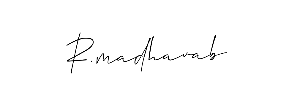 Also You can easily find your signature by using the search form. We will create R.madhavab name handwritten signature images for you free of cost using Allison_Script sign style. R.madhavab signature style 2 images and pictures png
