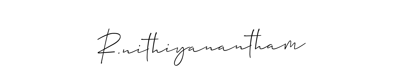 How to make R.nithiyanantham signature? Allison_Script is a professional autograph style. Create handwritten signature for R.nithiyanantham name. R.nithiyanantham signature style 2 images and pictures png