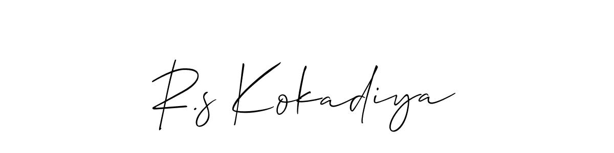 The best way (Allison_Script) to make a short signature is to pick only two or three words in your name. The name R.s Kokadiya include a total of six letters. For converting this name. R.s Kokadiya signature style 2 images and pictures png