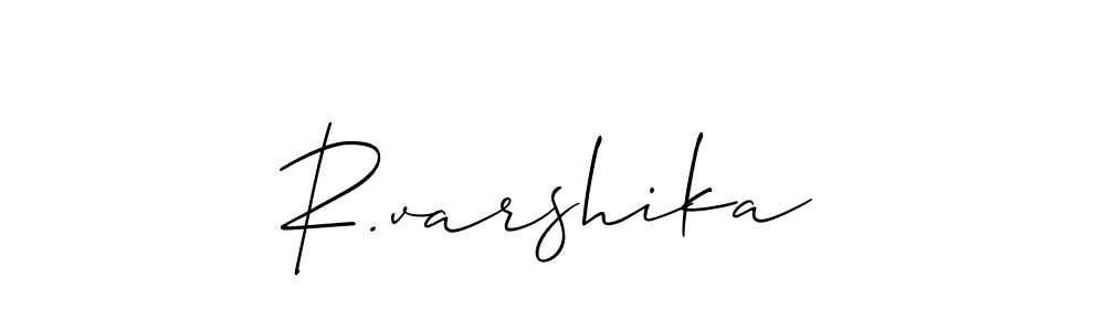 The best way (Allison_Script) to make a short signature is to pick only two or three words in your name. The name R.varshika include a total of six letters. For converting this name. R.varshika signature style 2 images and pictures png