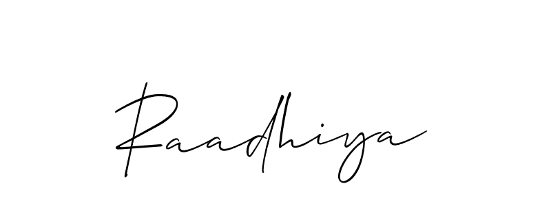 It looks lik you need a new signature style for name Raadhiya. Design unique handwritten (Allison_Script) signature with our free signature maker in just a few clicks. Raadhiya signature style 2 images and pictures png