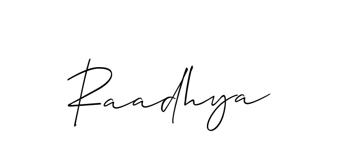 Create a beautiful signature design for name Raadhya. With this signature (Allison_Script) fonts, you can make a handwritten signature for free. Raadhya signature style 2 images and pictures png