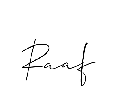Use a signature maker to create a handwritten signature online. With this signature software, you can design (Allison_Script) your own signature for name Raaf. Raaf signature style 2 images and pictures png