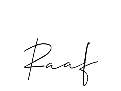 Use a signature maker to create a handwritten signature online. With this signature software, you can design (Allison_Script) your own signature for name Raaf. Raaf signature style 2 images and pictures png