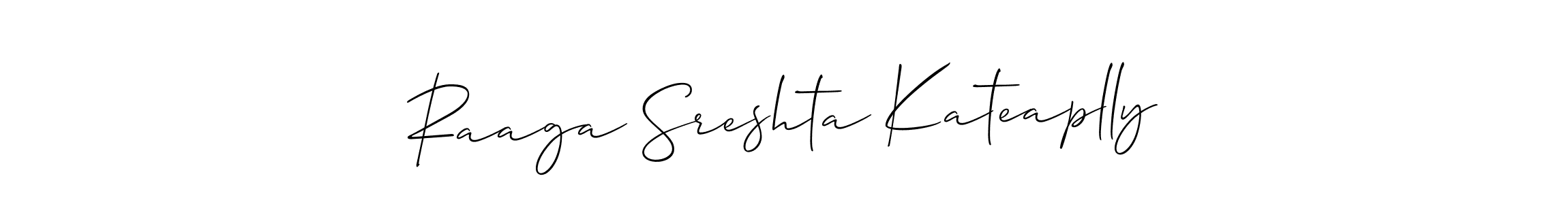 Make a beautiful signature design for name Raaga Sreshta Kateaplly. With this signature (Allison_Script) style, you can create a handwritten signature for free. Raaga Sreshta Kateaplly signature style 2 images and pictures png