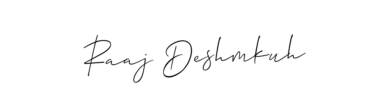 You should practise on your own different ways (Allison_Script) to write your name (Raaj Deshmkuh) in signature. don't let someone else do it for you. Raaj Deshmkuh signature style 2 images and pictures png