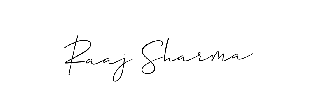 Make a beautiful signature design for name Raaj Sharma. With this signature (Allison_Script) style, you can create a handwritten signature for free. Raaj Sharma signature style 2 images and pictures png