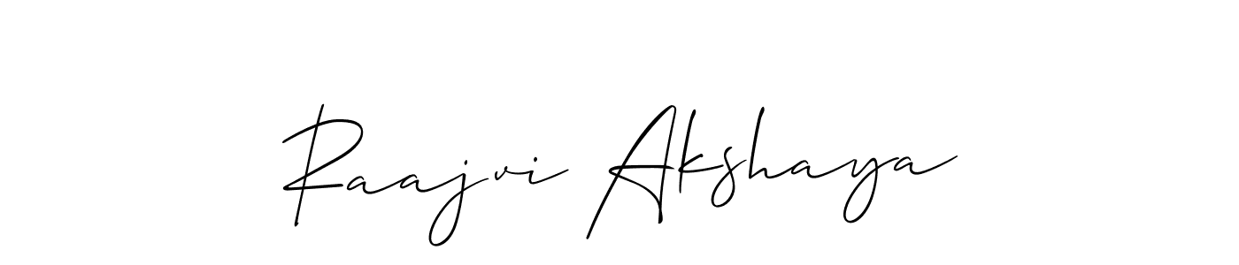 Make a short Raajvi Akshaya signature style. Manage your documents anywhere anytime using Allison_Script. Create and add eSignatures, submit forms, share and send files easily. Raajvi Akshaya signature style 2 images and pictures png