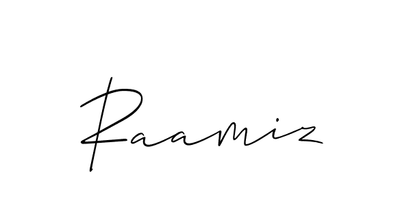 Use a signature maker to create a handwritten signature online. With this signature software, you can design (Allison_Script) your own signature for name Raamiz. Raamiz signature style 2 images and pictures png