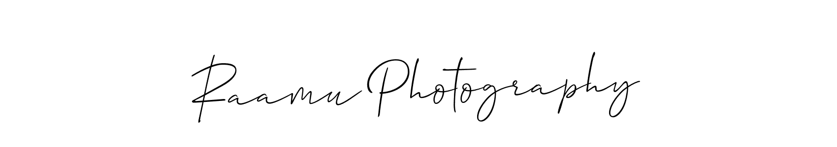 You should practise on your own different ways (Allison_Script) to write your name (Raamu Photography) in signature. don't let someone else do it for you. Raamu Photography signature style 2 images and pictures png