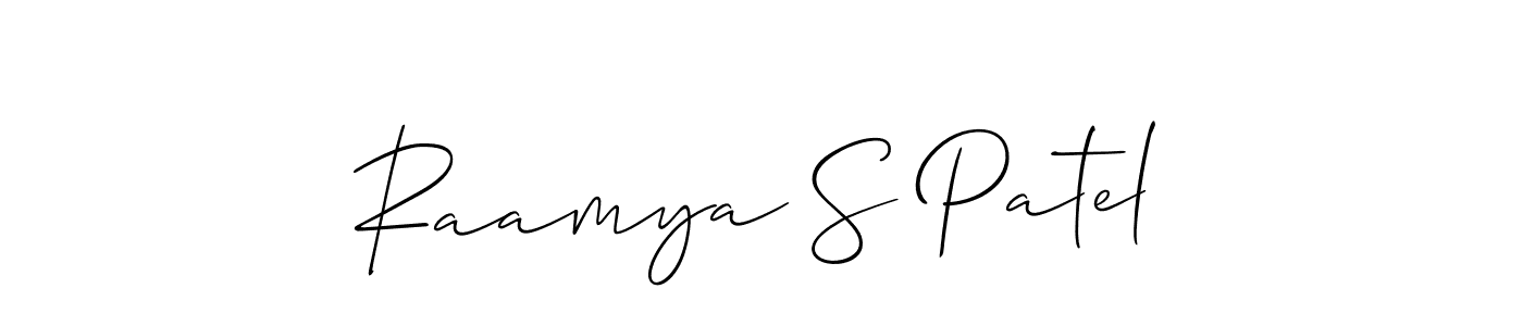 Use a signature maker to create a handwritten signature online. With this signature software, you can design (Allison_Script) your own signature for name Raamya S Patel. Raamya S Patel signature style 2 images and pictures png