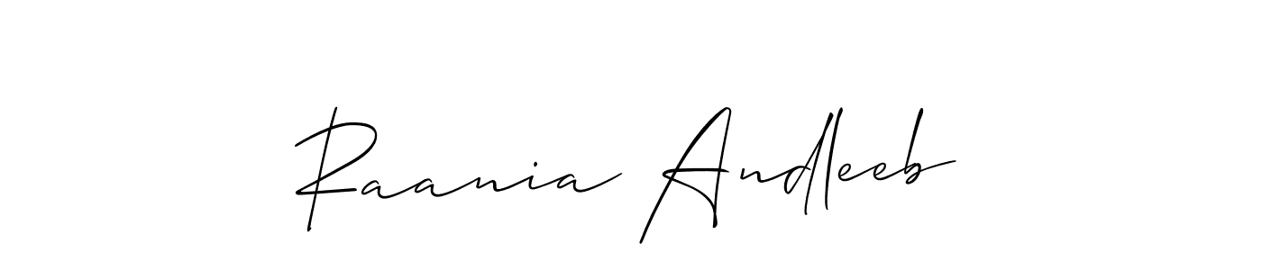 How to make Raania Andleeb signature? Allison_Script is a professional autograph style. Create handwritten signature for Raania Andleeb name. Raania Andleeb signature style 2 images and pictures png