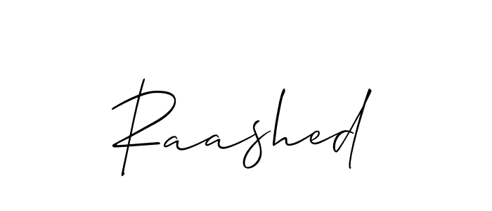 Design your own signature with our free online signature maker. With this signature software, you can create a handwritten (Allison_Script) signature for name Raashed. Raashed signature style 2 images and pictures png