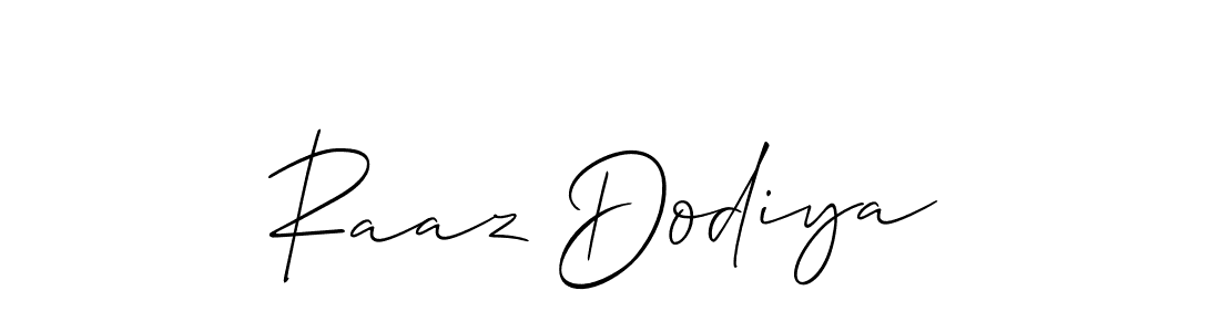 Make a beautiful signature design for name Raaz Dodiya. With this signature (Allison_Script) style, you can create a handwritten signature for free. Raaz Dodiya signature style 2 images and pictures png