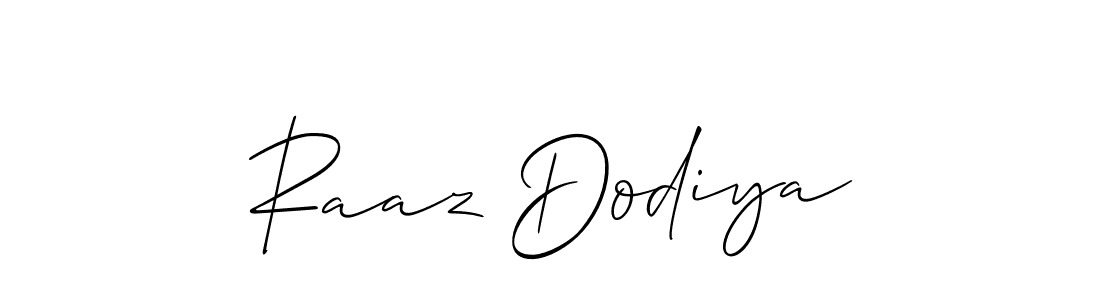 It looks lik you need a new signature style for name Raaz Dodiya. Design unique handwritten (Allison_Script) signature with our free signature maker in just a few clicks. Raaz Dodiya signature style 2 images and pictures png