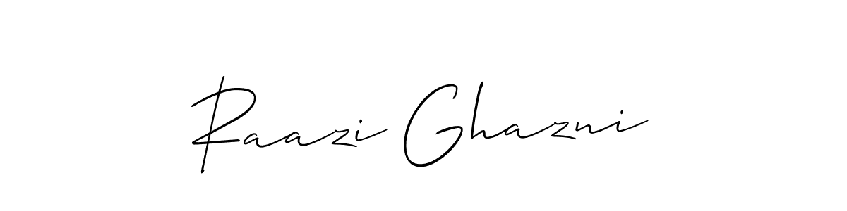 Allison_Script is a professional signature style that is perfect for those who want to add a touch of class to their signature. It is also a great choice for those who want to make their signature more unique. Get Raazi Ghazni name to fancy signature for free. Raazi Ghazni signature style 2 images and pictures png