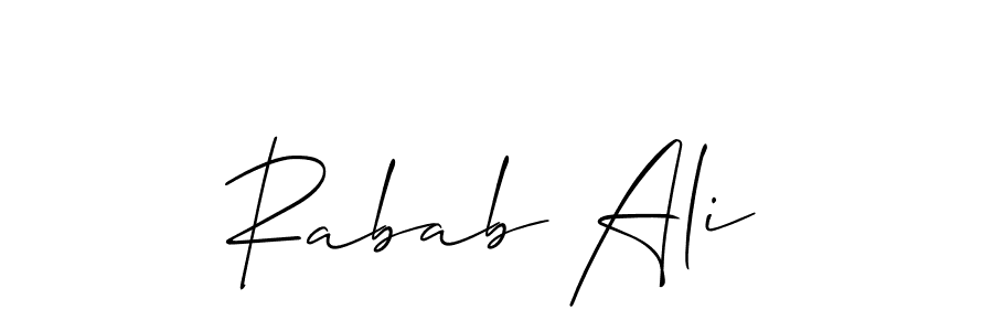 if you are searching for the best signature style for your name Rabab Ali. so please give up your signature search. here we have designed multiple signature styles  using Allison_Script. Rabab Ali signature style 2 images and pictures png