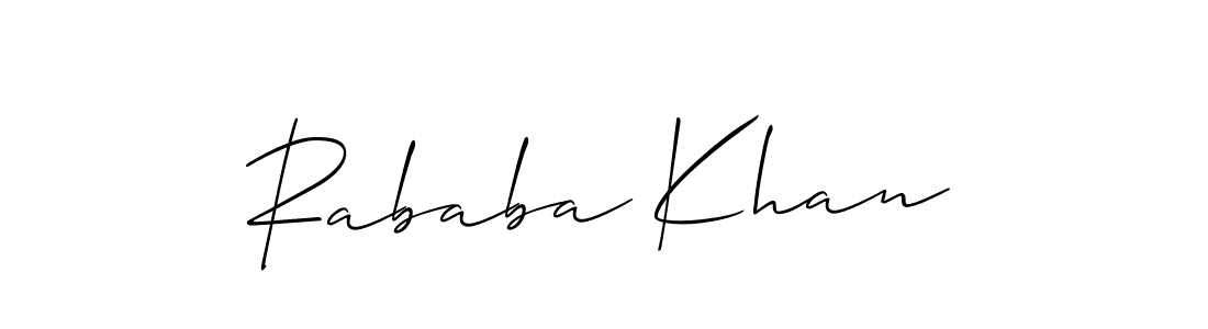 Use a signature maker to create a handwritten signature online. With this signature software, you can design (Allison_Script) your own signature for name Rababa Khan. Rababa Khan signature style 2 images and pictures png