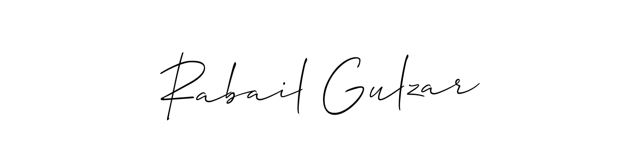 You should practise on your own different ways (Allison_Script) to write your name (Rabail Gulzar) in signature. don't let someone else do it for you. Rabail Gulzar signature style 2 images and pictures png