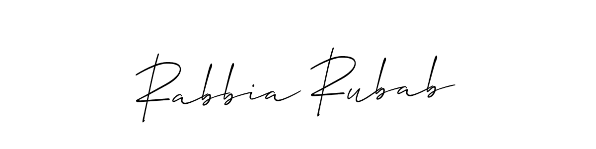 The best way (Allison_Script) to make a short signature is to pick only two or three words in your name. The name Rabbia Rubab include a total of six letters. For converting this name. Rabbia Rubab signature style 2 images and pictures png