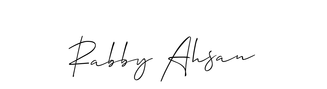 How to make Rabby Ahsan name signature. Use Allison_Script style for creating short signs online. This is the latest handwritten sign. Rabby Ahsan signature style 2 images and pictures png