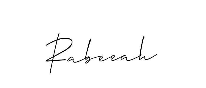 The best way (Allison_Script) to make a short signature is to pick only two or three words in your name. The name Rabeeah include a total of six letters. For converting this name. Rabeeah signature style 2 images and pictures png