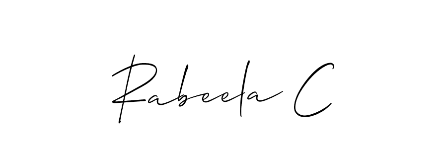 Design your own signature with our free online signature maker. With this signature software, you can create a handwritten (Allison_Script) signature for name Rabeela C. Rabeela C signature style 2 images and pictures png