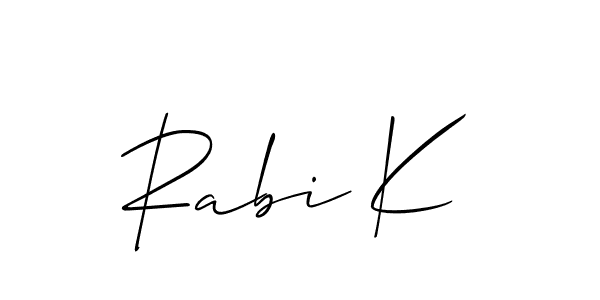 Also we have Rabi K name is the best signature style. Create professional handwritten signature collection using Allison_Script autograph style. Rabi K signature style 2 images and pictures png