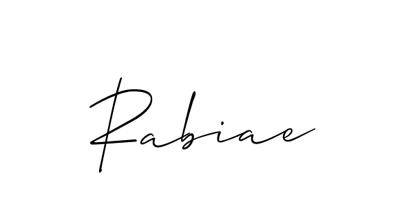 Use a signature maker to create a handwritten signature online. With this signature software, you can design (Allison_Script) your own signature for name Rabiae. Rabiae signature style 2 images and pictures png