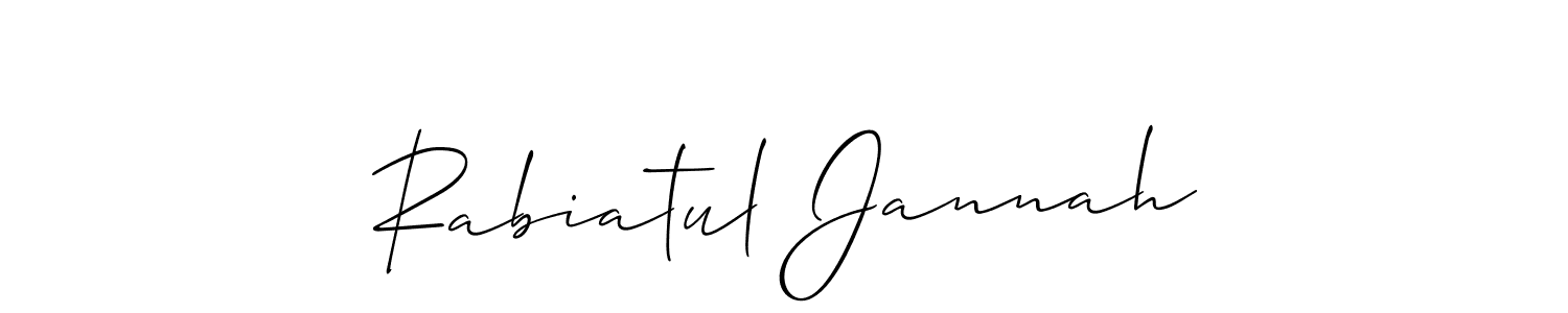 if you are searching for the best signature style for your name Rabiatul Jannah. so please give up your signature search. here we have designed multiple signature styles  using Allison_Script. Rabiatul Jannah signature style 2 images and pictures png