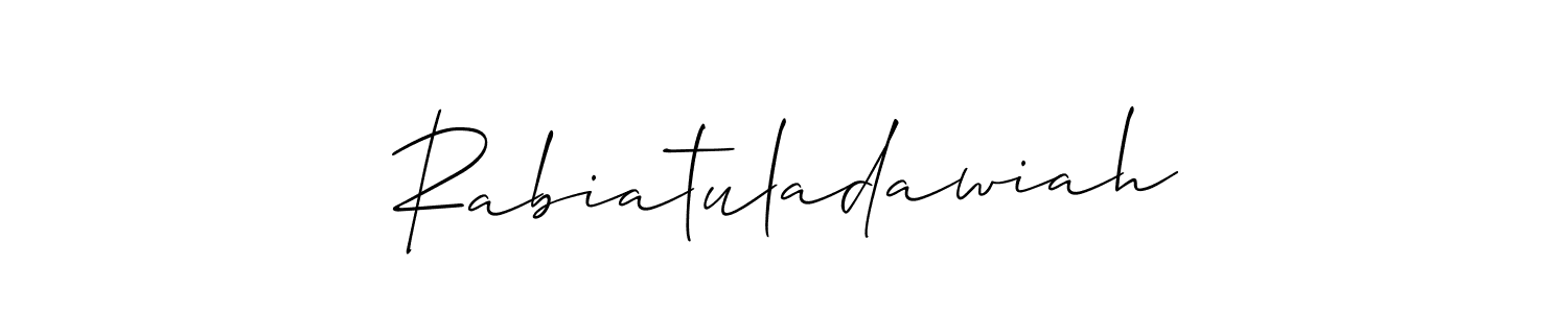 The best way (Allison_Script) to make a short signature is to pick only two or three words in your name. The name Rabiatuladawiah include a total of six letters. For converting this name. Rabiatuladawiah signature style 2 images and pictures png