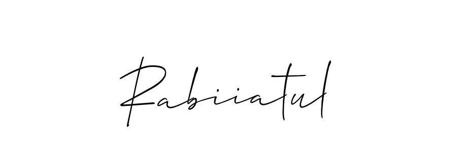 The best way (Allison_Script) to make a short signature is to pick only two or three words in your name. The name Rabiiatul include a total of six letters. For converting this name. Rabiiatul signature style 2 images and pictures png